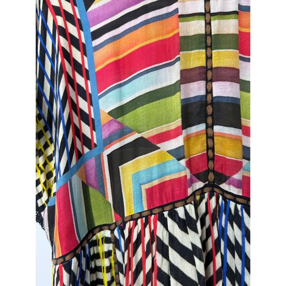 Anthropologie Conditions Apply Patchwork Stripe Babydoll Tunic XL Rainbow Artsy - Picture 7 of 14